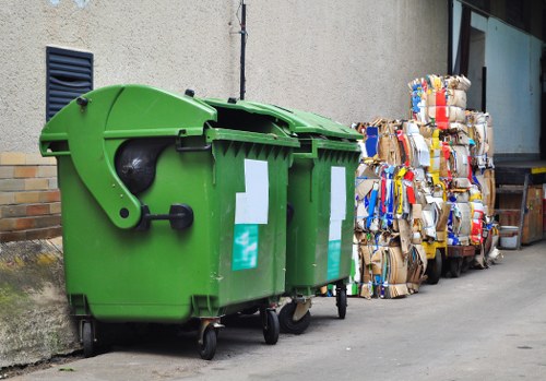 Sorting bins for paper and glass in a commercial area